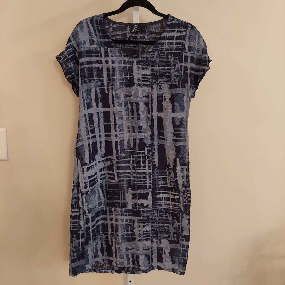 Fenini 100% Linen Dress XS Tie Dye Pockets Boho Lagenlook Coastal‎